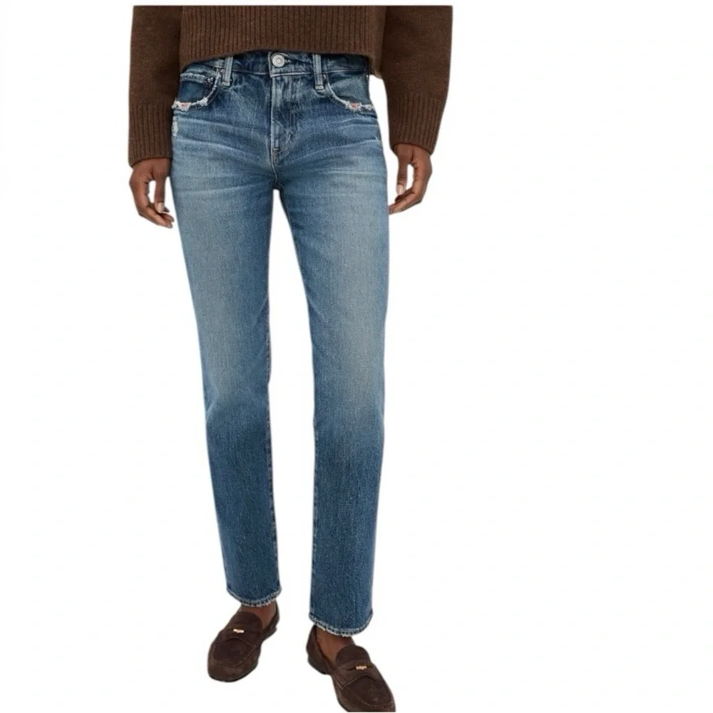 MOUSSY VINTAGE Women's Distressed Howa Jeans Raw Hem Button Fly Straight Blue 27